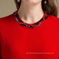 Round Neck Long Sleeve Flat Knitted Red Color Woman Wool Sweater For China Factory